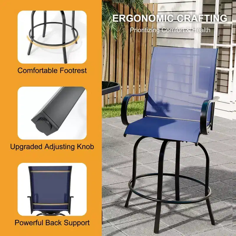 Lot de 2 tabourets de bar pivotants d'extérieur toutes saisons – Chaises de terrasse à dossier haut avec accoudoirs, hauteur comptoir pour terrasse, patio ou jardin