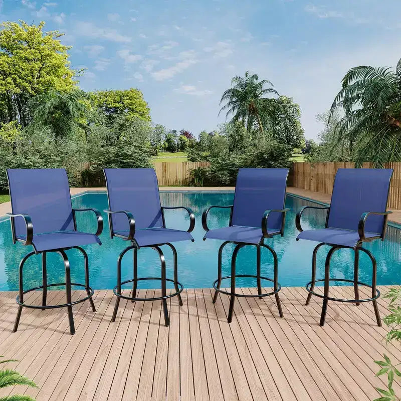Lot de 2 tabourets de bar pivotants d'extérieur toutes saisons – Chaises de terrasse à dossier haut avec accoudoirs, hauteur comptoir pour terrasse, patio ou jardin