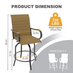 Lot de 2 tabourets de bar pivotants d'extérieur toutes saisons – Chaises de terrasse à dossier haut avec accoudoirs, hauteur comptoir pour terrasse, patio ou jardin