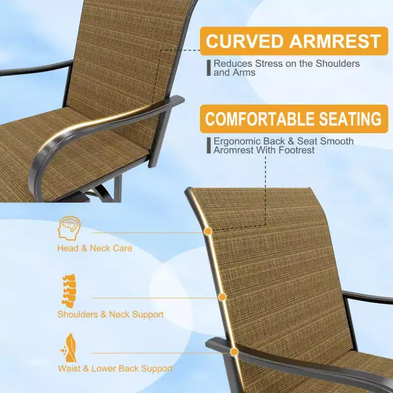 Lot de 2 tabourets de bar pivotants d'extérieur toutes saisons – Chaises de terrasse à dossier haut avec accoudoirs, hauteur comptoir pour terrasse, patio ou jardin