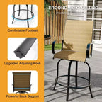 Lot de 2 tabourets de bar pivotants d'extérieur toutes saisons – Chaises de terrasse à dossier haut avec accoudoirs, hauteur comptoir pour terrasse, patio ou jardin