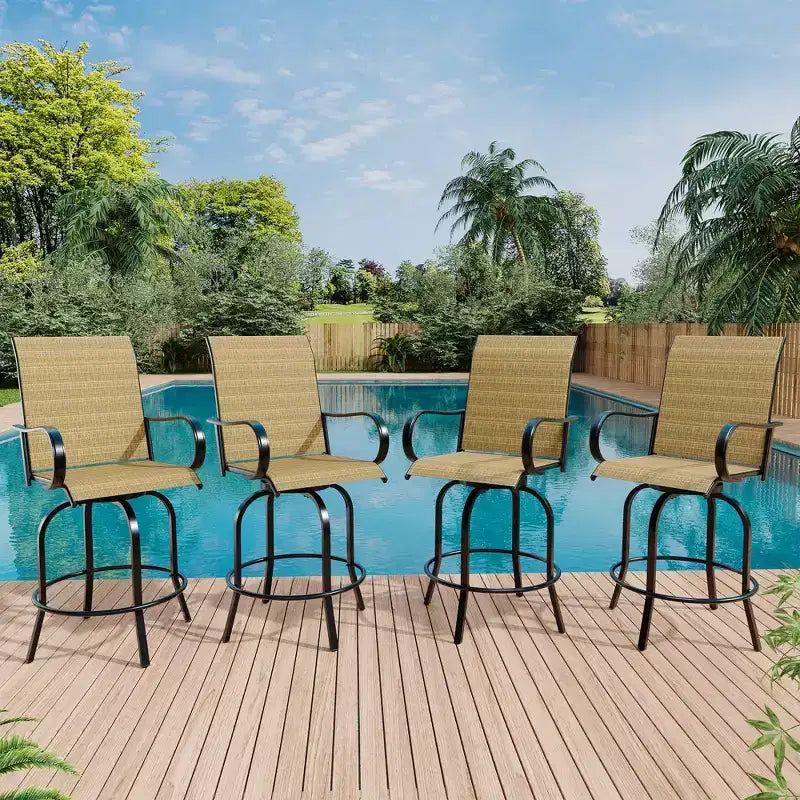 Lot de 2 tabourets de bar pivotants d'extérieur toutes saisons – Chaises de terrasse à dossier haut avec accoudoirs, hauteur comptoir pour terrasse, patio ou jardin