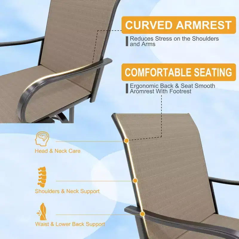 Lot de 2 tabourets de bar pivotants d'extérieur toutes saisons – Chaises de terrasse à dossier haut avec accoudoirs, hauteur comptoir pour terrasse, patio ou jardin