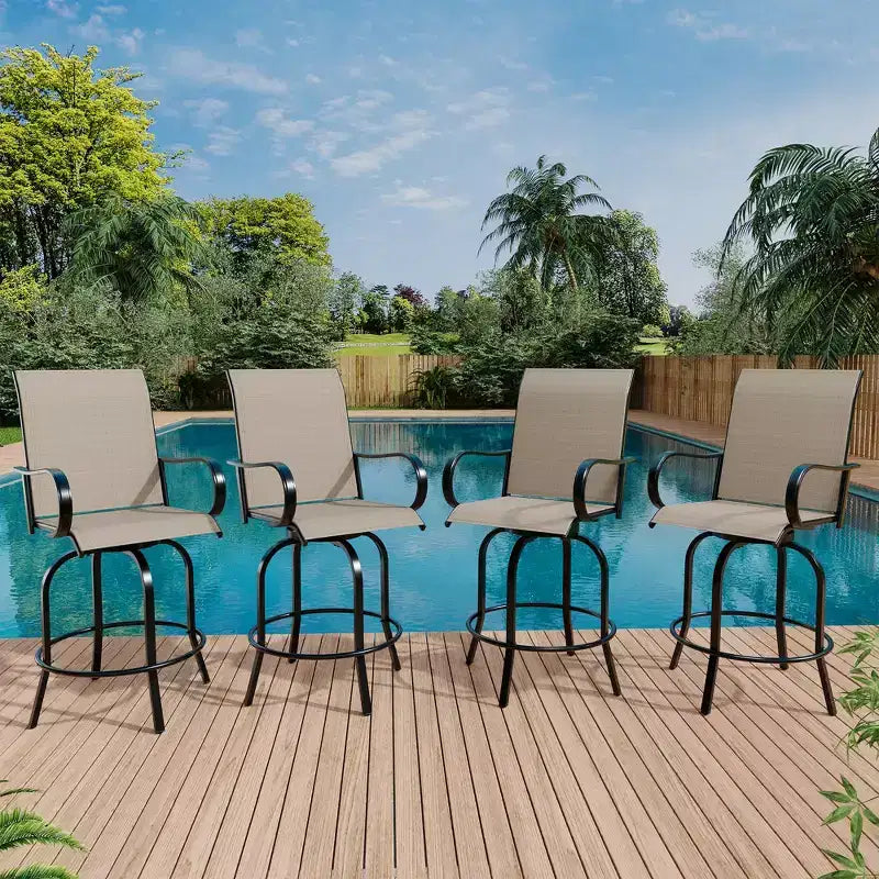 Lot de 2 tabourets de bar pivotants d'extérieur toutes saisons – Chaises de terrasse à dossier haut avec accoudoirs, hauteur comptoir pour terrasse, patio ou jardin