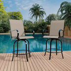 Lot de 2 tabourets de bar pivotants d'extérieur toutes saisons – Chaises de terrasse à dossier haut avec accoudoirs, hauteur comptoir pour terrasse, patio ou jardin