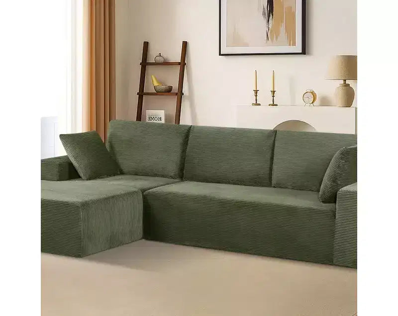 Divano componibile moderno convertibile Whisen da 108'', accogliente divano letto con chaise longue a destra in morbido tessuto a coste, nessun assemblaggio richiesto
