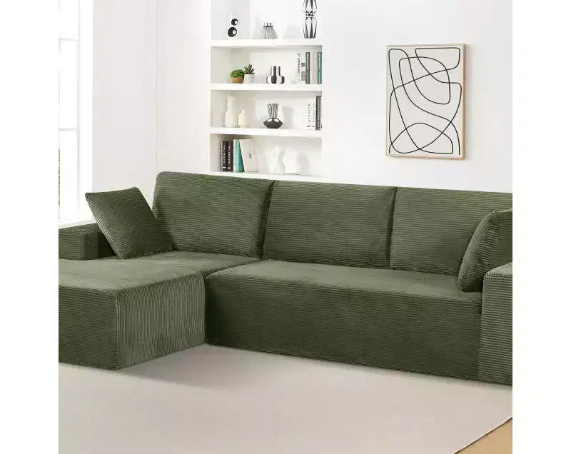 Divano componibile moderno convertibile Whisen da 108'', accogliente divano letto con chaise longue a destra in morbido tessuto a coste, nessun assemblaggio richiesto