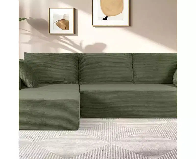 Divano componibile moderno convertibile Whisen da 108'', accogliente divano letto con chaise longue a destra in morbido tessuto a coste, nessun assemblaggio richiesto
