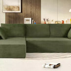 Divano componibile moderno convertibile Whisen da 108'', accogliente divano letto con chaise longue a destra in morbido tessuto a coste, nessun assemblaggio richiesto