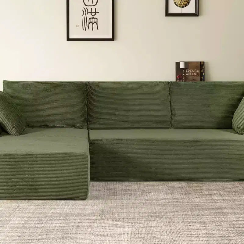 Divano componibile moderno convertibile Whisen da 108'', accogliente divano letto con chaise longue a destra in morbido tessuto a coste, nessun assemblaggio richiesto