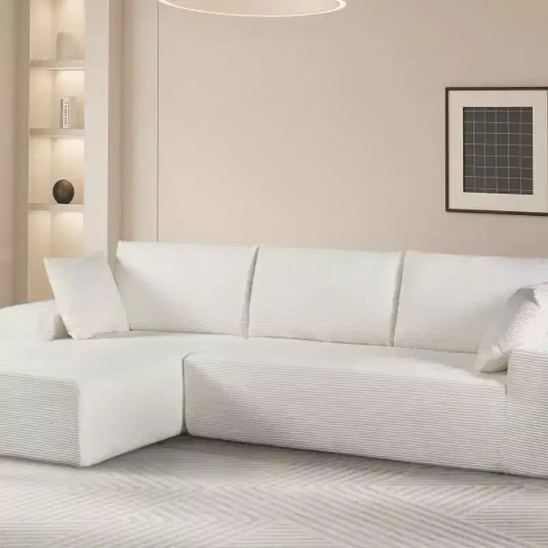 Divano componibile moderno convertibile Whisen da 108'', accogliente divano letto con chaise longue a destra in morbido tessuto a coste, nessun assemblaggio richiesto