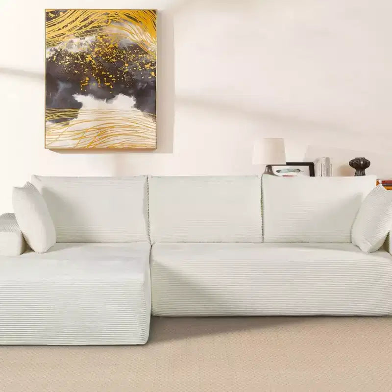 Divano componibile moderno convertibile Whisen da 108'', accogliente divano letto con chaise longue a destra in morbido tessuto a coste, nessun assemblaggio richiesto