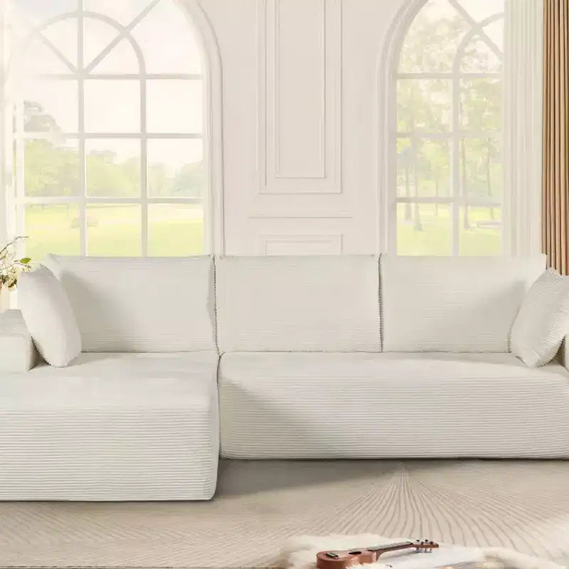 Divano componibile moderno convertibile Whisen da 108'', accogliente divano letto con chaise longue a destra in morbido tessuto a coste, nessun assemblaggio richiesto