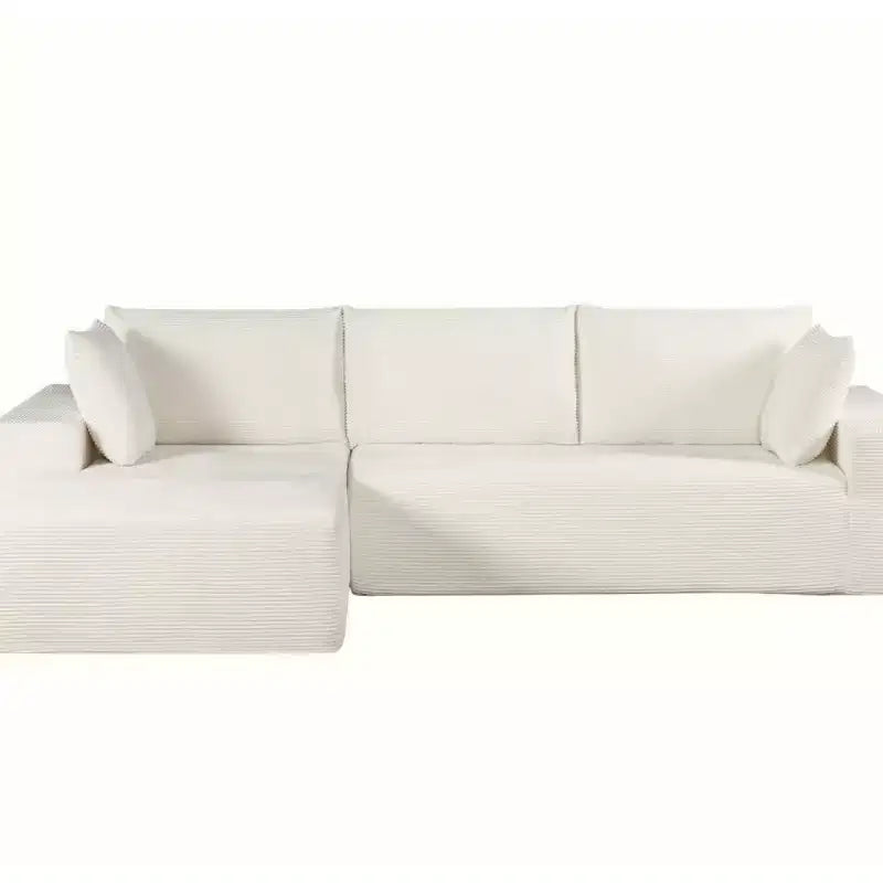 Divano componibile moderno convertibile Whisen da 108'', accogliente divano letto con chaise longue a destra in morbido tessuto a coste, nessun assemblaggio richiesto