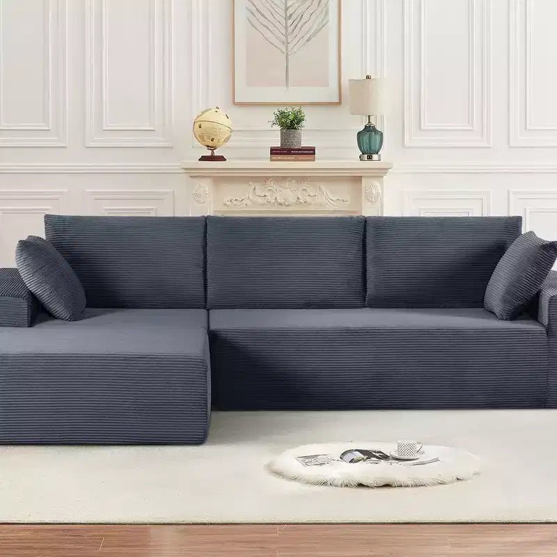 Divano componibile moderno convertibile Whisen da 108'', accogliente divano letto con chaise longue a destra in morbido tessuto a coste, nessun assemblaggio richiesto