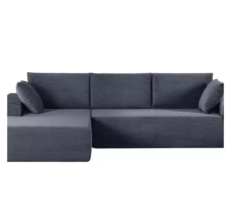 Divano componibile moderno convertibile Whisen da 108'', accogliente divano letto con chaise longue a destra in morbido tessuto a coste, nessun assemblaggio richiesto