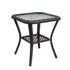 UPTIOT Outdoor Side Table with Tempered Glass Top & Two-Tier Storage