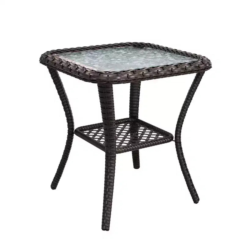 UPTIOT Outdoor Side Table with Tempered Glass Top & Two-Tier Storage