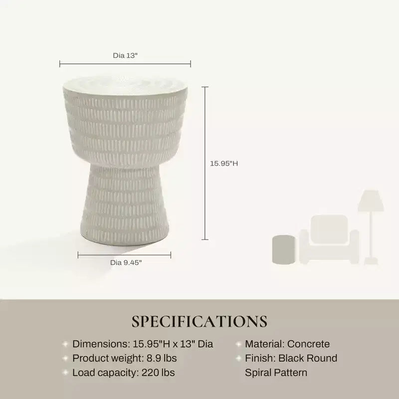 LuxenHome Tavolino da Esterno, Tavolino Rotondo da 15 con Motivo a Spirale, Tavolino d'Appoggio per Esterni e Interni, Tavolini da Caffè per Patio