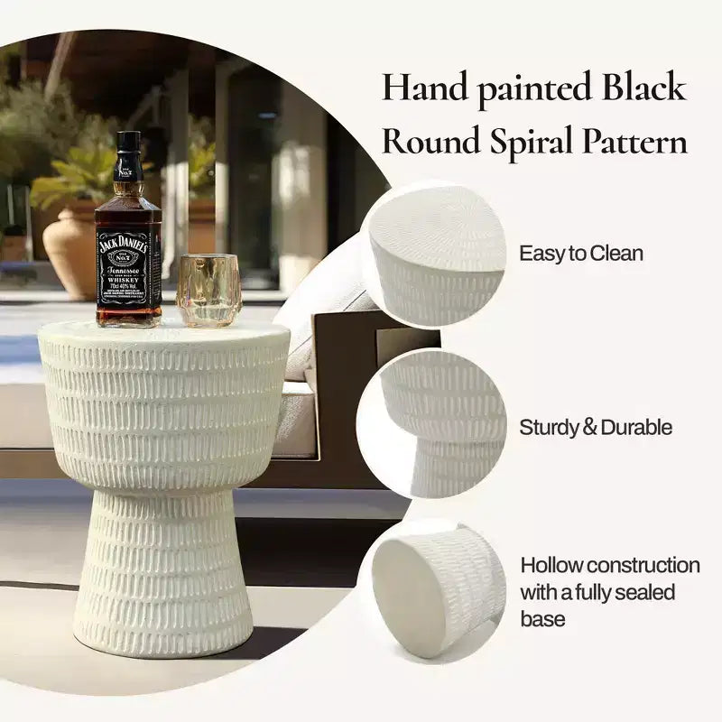 LuxenHome Tavolino da Esterno, Tavolino Rotondo da 15 con Motivo a Spirale, Tavolino d'Appoggio per Esterni e Interni, Tavolini da Caffè per Patio