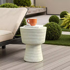 LuxenHome Tavolino da Esterno, Tavolino Rotondo da 15 con Motivo a Spirale, Tavolino d'Appoggio per Esterni e Interni, Tavolini da Caffè per Patio