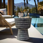 LuxenHome Tavolino da Esterno, Tavolino Rotondo da 15 con Motivo a Spirale, Tavolino d'Appoggio per Esterni e Interni, Tavolini da Caffè per Patio