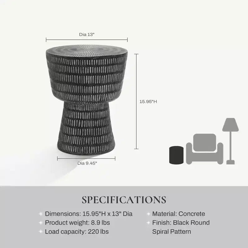 LuxenHome Tavolino da Esterno, Tavolino Rotondo da 15 con Motivo a Spirale, Tavolino d'Appoggio per Esterni e Interni, Tavolini da Caffè per Patio