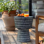 LuxenHome Tavolino da Esterno, Tavolino Rotondo da 15 con Motivo a Spirale, Tavolino d'Appoggio per Esterni e Interni, Tavolini da Caffè per Patio