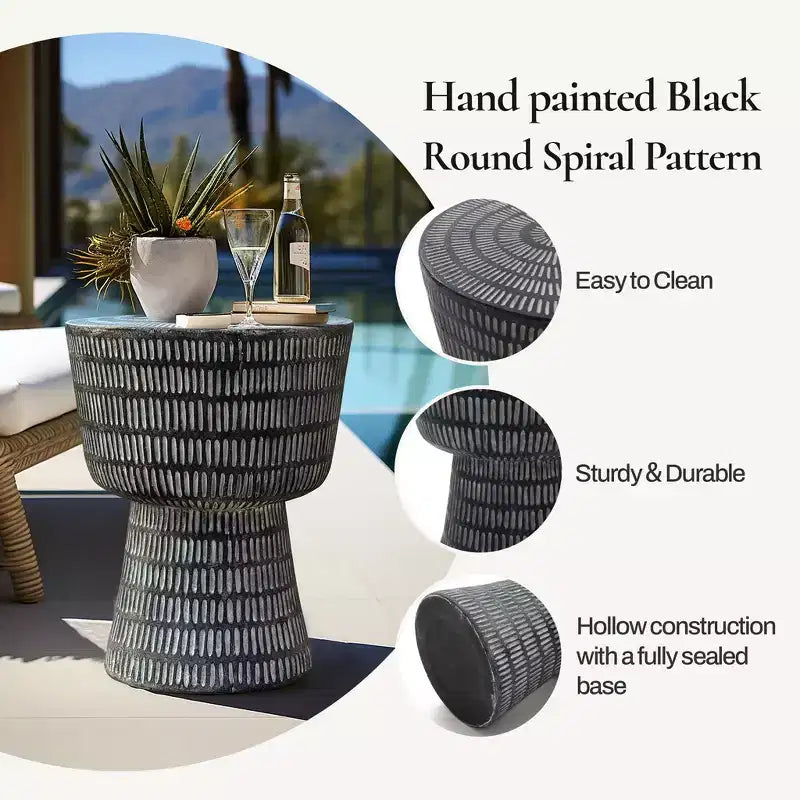 LuxenHome Tavolino da Esterno, Tavolino Rotondo da 15 con Motivo a Spirale, Tavolino d'Appoggio per Esterni e Interni, Tavolini da Caffè per Patio