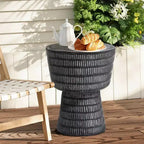LuxenHome Tavolino da Esterno, Tavolino Rotondo da 15 con Motivo a Spirale, Tavolino d'Appoggio per Esterni e Interni, Tavolini da Caffè per Patio