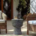 LuxenHome Tavolino da Esterno, Tavolino Rotondo da 15 con Motivo a Spirale, Tavolino d'Appoggio per Esterni e Interni, Tavolini da Caffè per Patio
