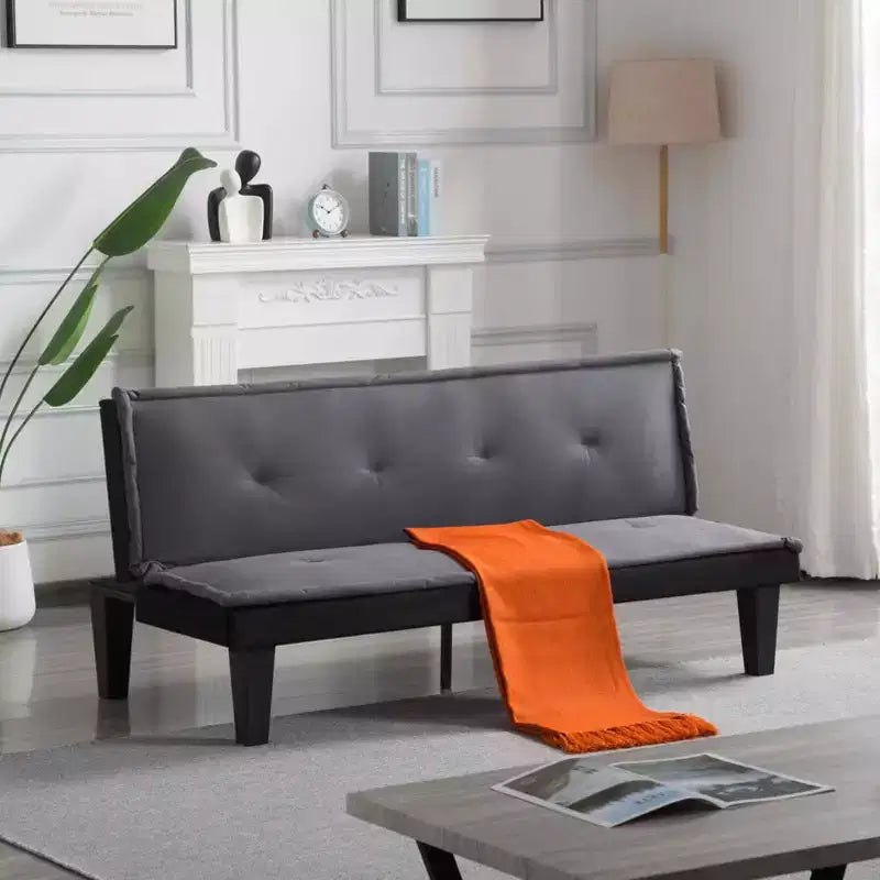 MAYEERTY 62.99 Divano Letto Futon, Schienale Regolabile in 5 Posizioni in Finta Pelle Scamosciata per Casa Ufficio