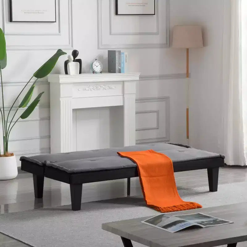 MAYEERTY 62.99 Divano Letto Futon, Schienale Regolabile in 5 Posizioni in Finta Pelle Scamosciata per Casa Ufficio