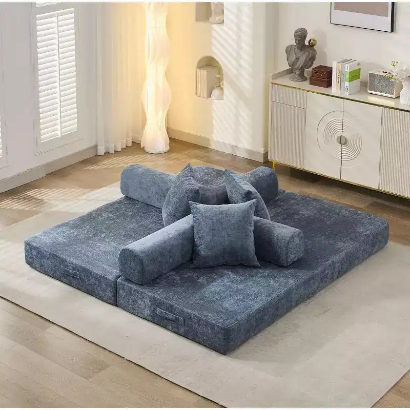 MooxvMoo Divano Letto Convertibile 4 in 1, Letto Divano Pieghevole da Terra con Braccioli e Cuscino, Nessun Montaggio Richiesto, Comodo Divano in Memory Foam, Blu