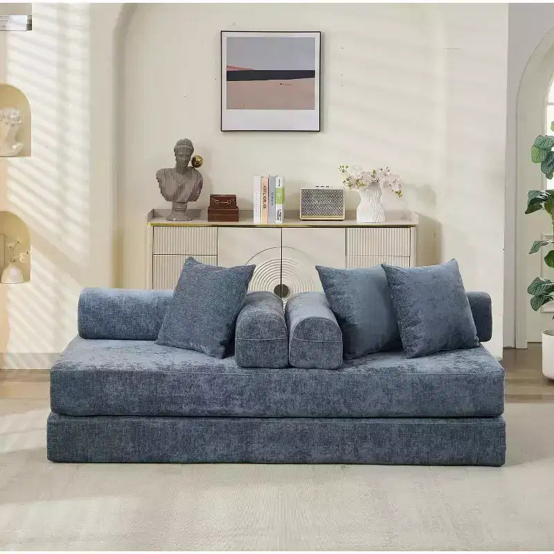 MooxvMoo Divano Letto Convertibile 4 in 1, Letto Divano Pieghevole da Terra con Braccioli e Cuscino, Nessun Montaggio Richiesto, Comodo Divano in Memory Foam, Blu