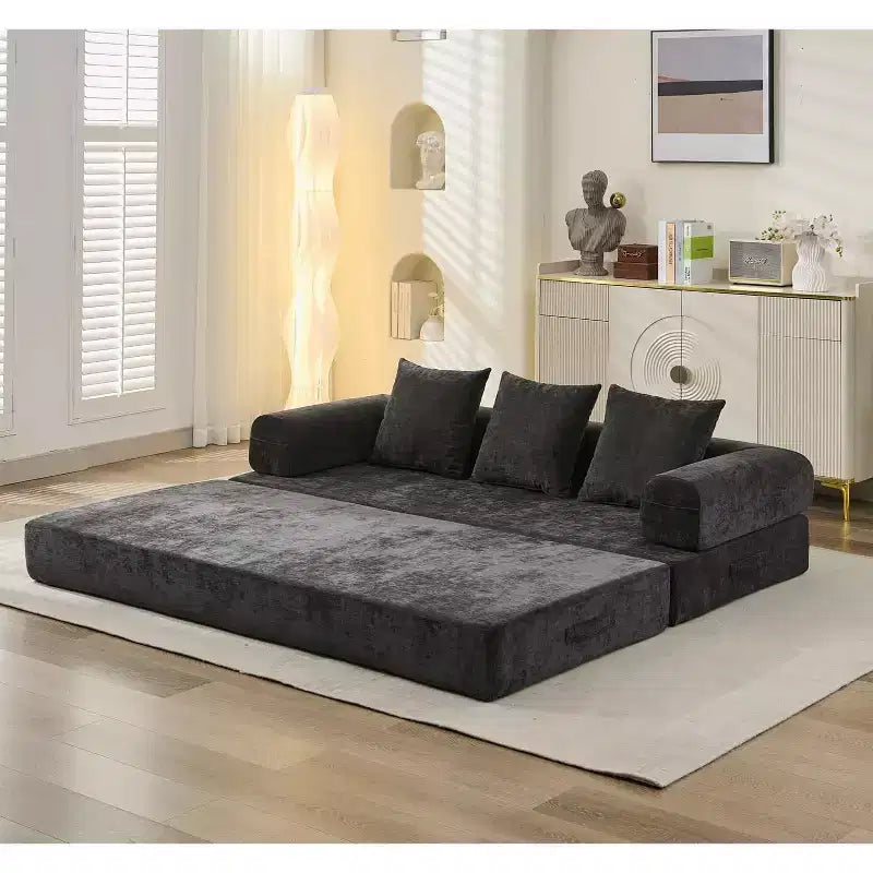 Divano Letto Convertibile 4 in 1 MooxvMoo, Divano Letto Pieghevole da Terra con Braccioli e Cuscino, Nessun Montaggio Richiesto, Comodo Divano in Memory Foam, Nero