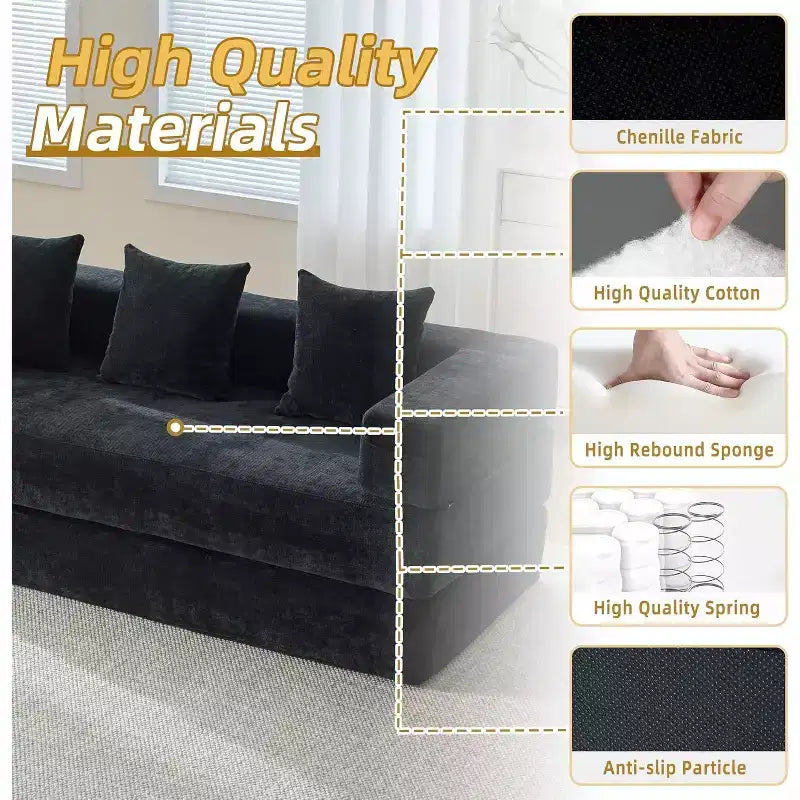 Divano Letto Convertibile 4 in 1 MooxvMoo, Divano Letto Pieghevole da Terra con Braccioli e Cuscino, Nessun Montaggio Richiesto, Comodo Divano in Memory Foam, Nero