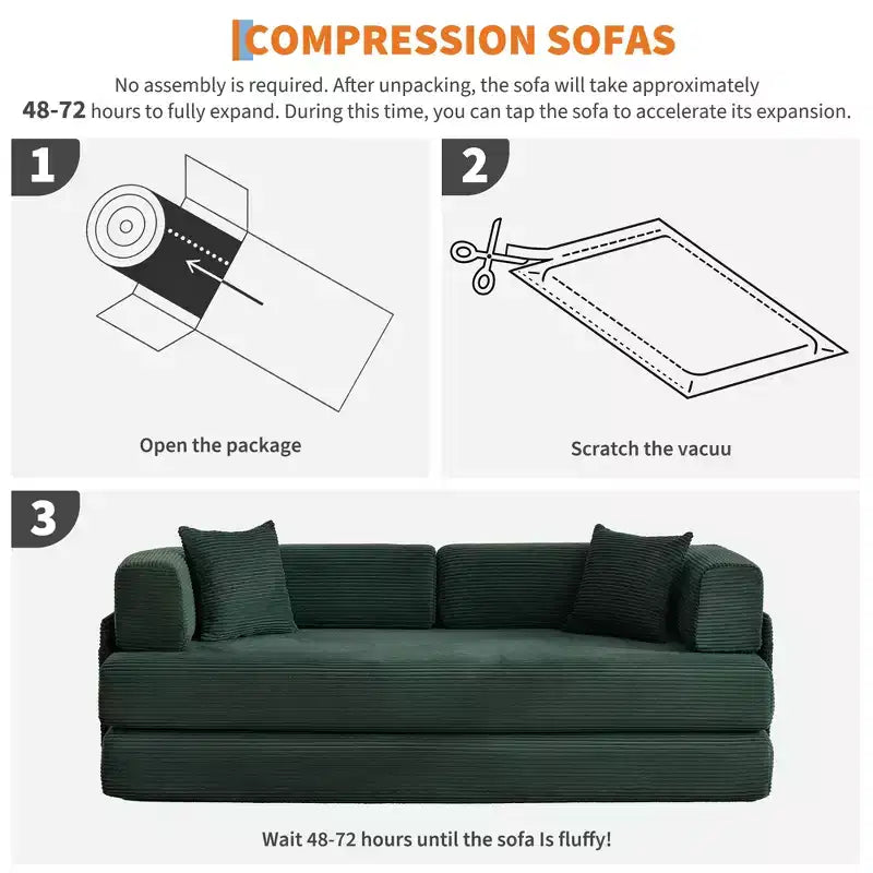 Divano Letto Trasformabile 5-in-1, Divano Futon Oversize in Corduroy da 78,8 Pollici, Schienale Regolabile, Cuscino, Nessun Montaggio, Lounge Modulare Salvaspazio