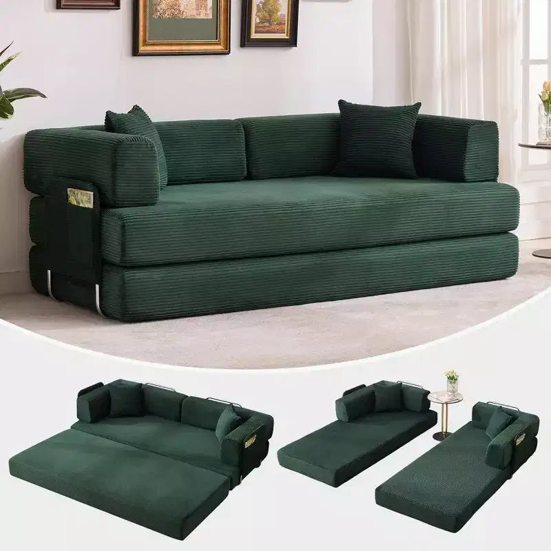 Divano Letto Trasformabile 5-in-1, Divano Futon Oversize in Corduroy da 78,8 Pollici, Schienale Regolabile, Cuscino, Nessun Montaggio, Lounge Modulare Salvaspazio