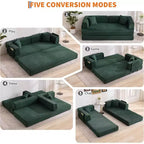 Canapé-lit convertible 5 en 1, couchage en velours côtelé de 198 cm avec cadre robuste, aucun assemblage requis, pour petits espaces et chambres d'amis