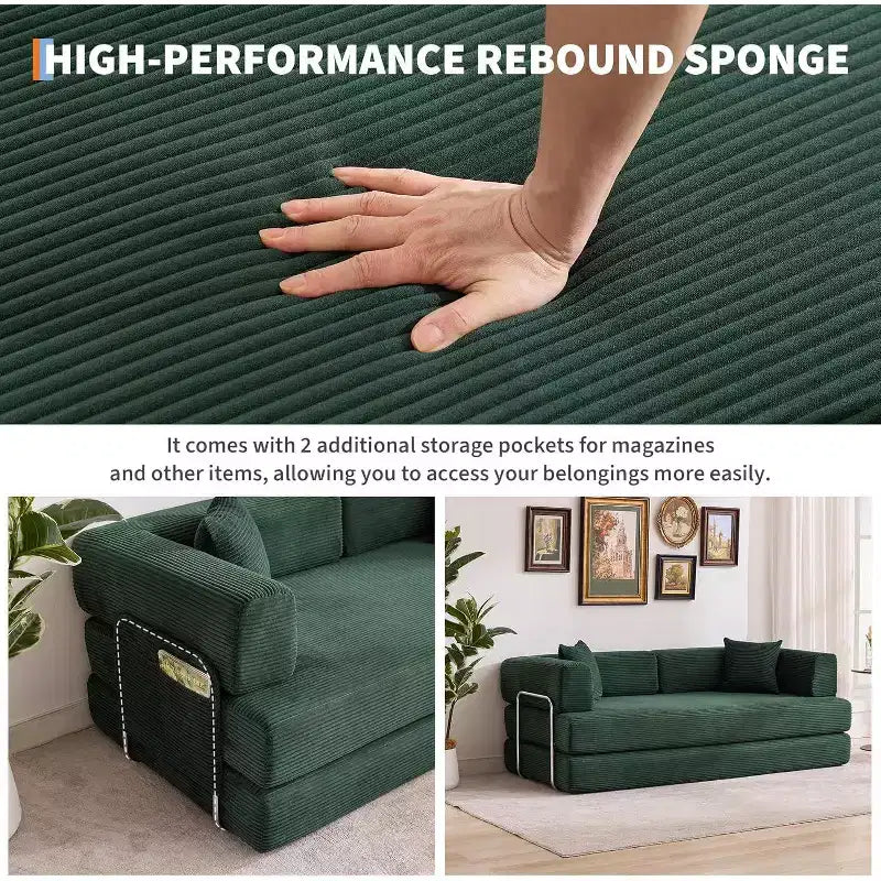 Canapé-lit convertible 5 en 1, couchage en velours côtelé de 198 cm avec cadre robuste, aucun assemblage requis, pour petits espaces et chambres d'amis