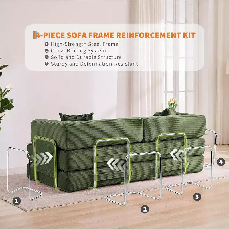 Canapé-lit convertible 5 en 1, couchage en velours côtelé de 198 cm avec cadre robuste, aucun assemblage requis, pour petits espaces et chambres d'amis