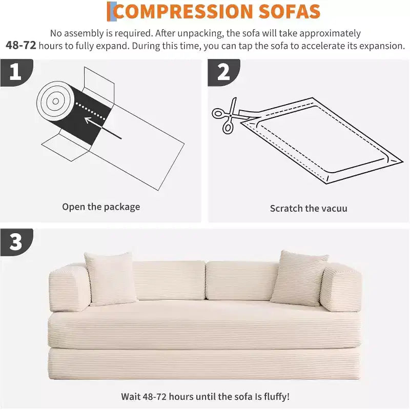 Divano Letto Convertibile 5-in-1, Dormeuse in Velluto a Coste da 78,8" con Telaio Robusto, Nessun Montaggio, per Piccoli Spazi e Camere degli Ospiti