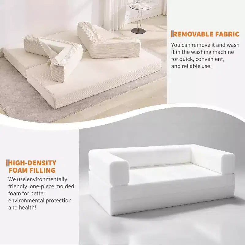 Canapé-lit convertible 5 en 1, couchage en velours côtelé de 198 cm avec cadre robuste, aucun assemblage requis, pour petits espaces et chambres d'amis