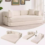 Canapé-lit convertible 5 en 1, couchage en velours côtelé de 198 cm avec cadre robuste, aucun assemblage requis, pour petits espaces et chambres d'amis