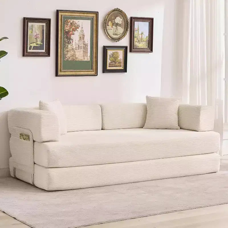 5-in-1 Convertible Sofa Bed, 78.8 Corduroy Sleeper with Sturdy Frame, No Assembly, for Small Spaces & Guest Rooms