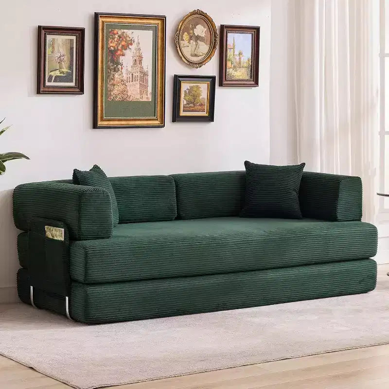 Divano Letto Convertibile 5-in-1, Dormeuse in Velluto a Coste da 78,8" con Telaio Robusto, Nessun Montaggio, per Piccoli Spazi e Camere degli Ospiti