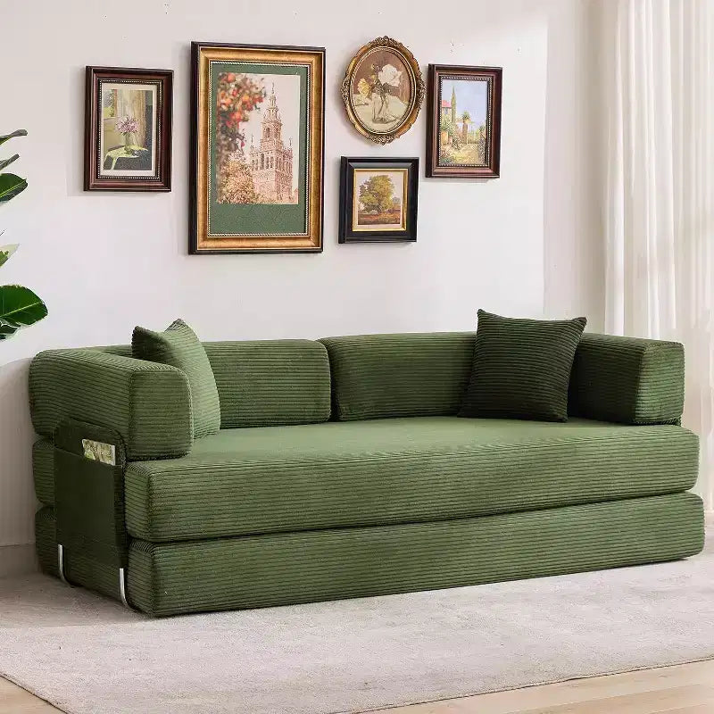 Divano Letto Convertibile 5-in-1, Dormeuse in Velluto a Coste da 78,8" con Telaio Robusto, Nessun Montaggio, per Piccoli Spazi e Camere degli Ospiti