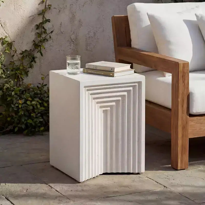 Christopher Knight Home Rei Modern Patio Lightweight Concrete Geometric Texture Minimalist Side Table