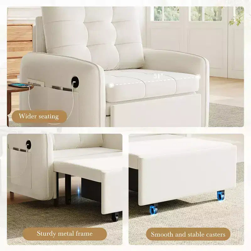 Polibi Sedia Letto Trasformabile 3-in-1 con Ricarica USB e Contenitore Nascosto